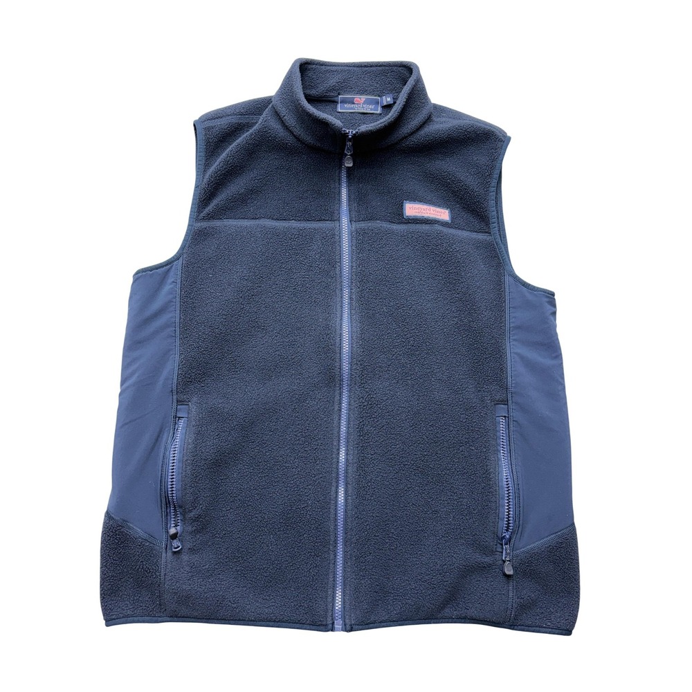 Vineyard Vines Fleece Vest Mens Medium Blue Full Zip Pockets 100310